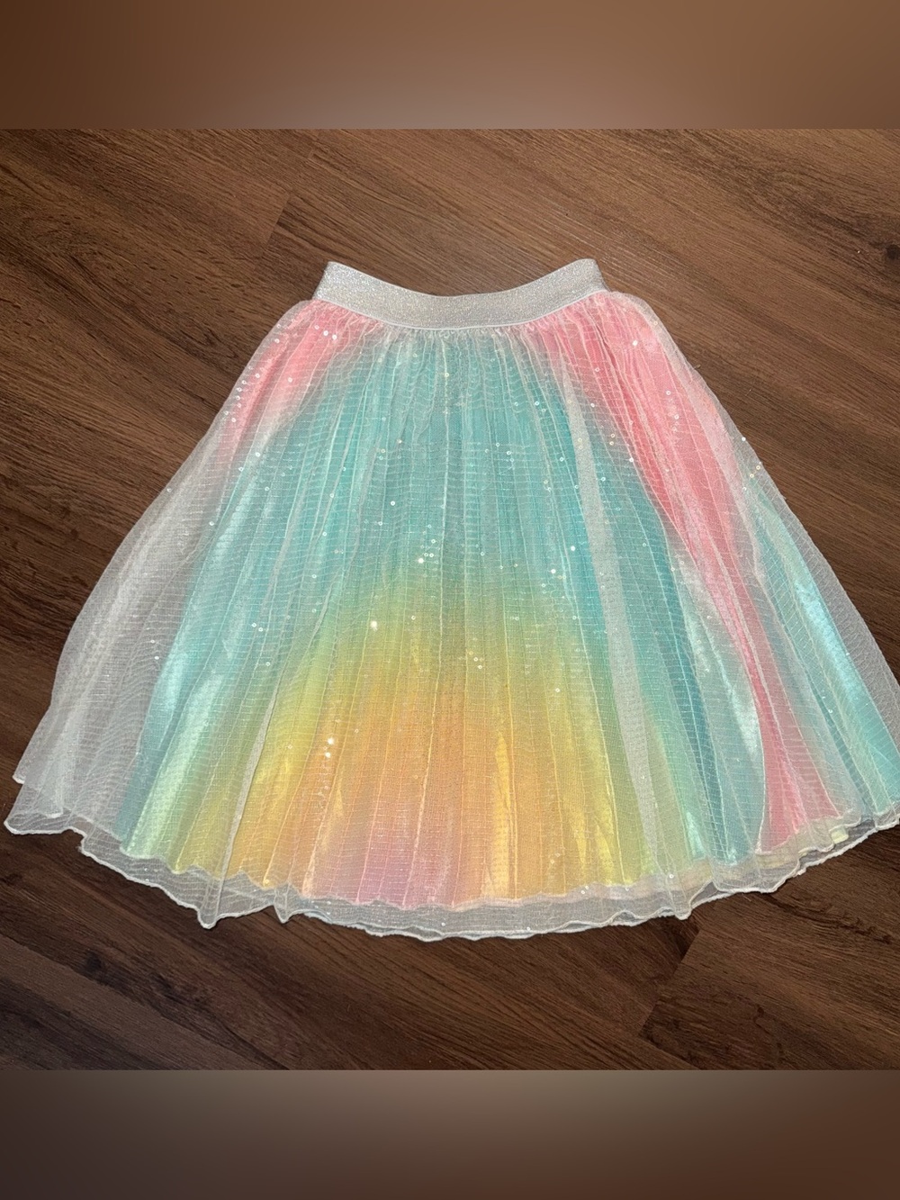 Lola + The Boys Rainbow Pleated Sequin Mesh Midi Skirt (6)